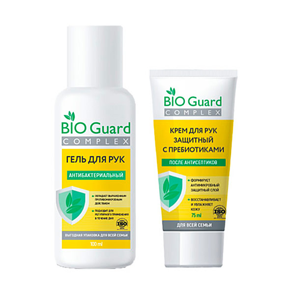 Bio Guard Набор Двойная защита Гель для рук антибактериальный + Крем для рук защитный с прибиотиками.